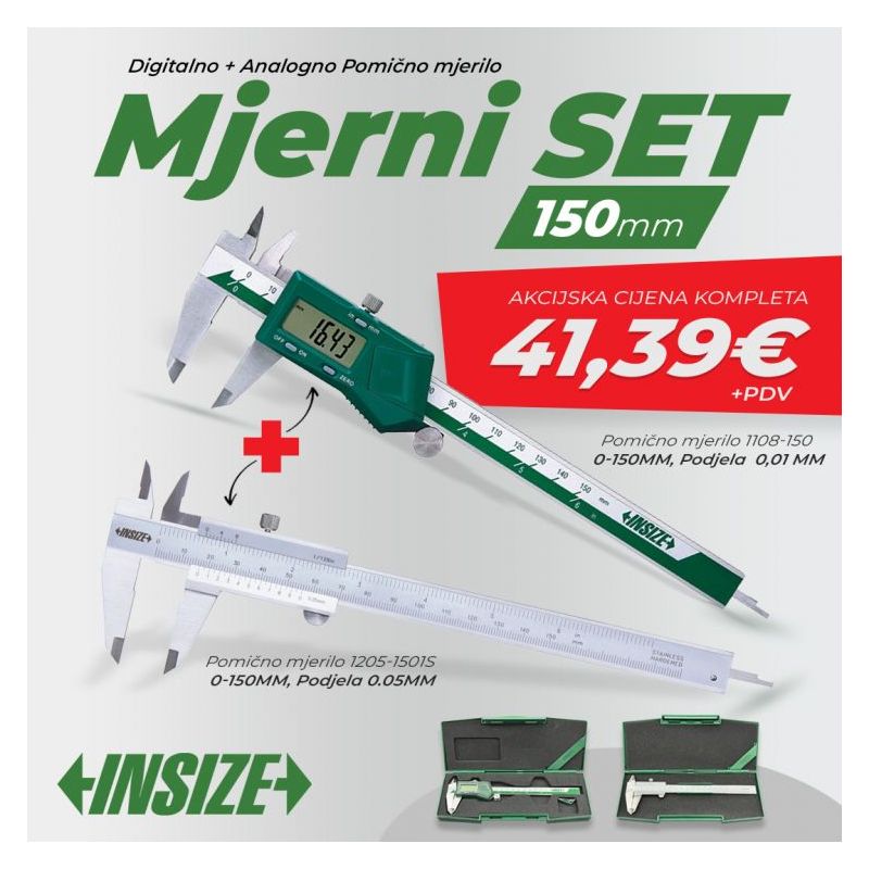 Pomično mjerilo SET 0-150 mm, Digitalno+Analogno Cijena