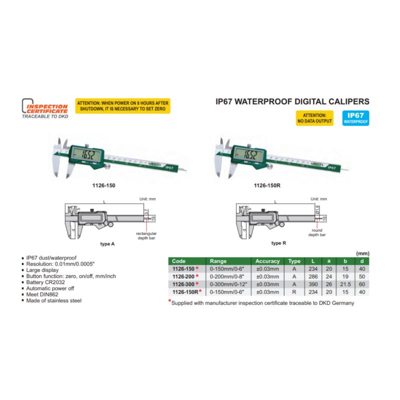 Pomično mjerilo digitalno 0-200 mm 0.01mm IP67, bez kotačića, Insize Cijena