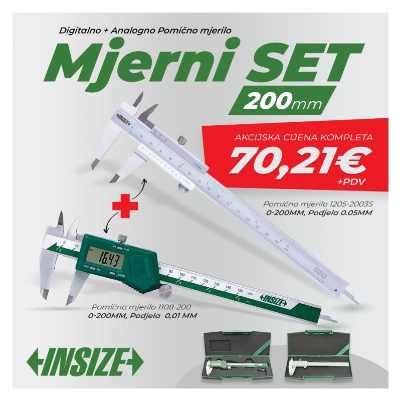 Pomično mjerilo SET 0-200 mm, Digitalno+Analogno Cijena