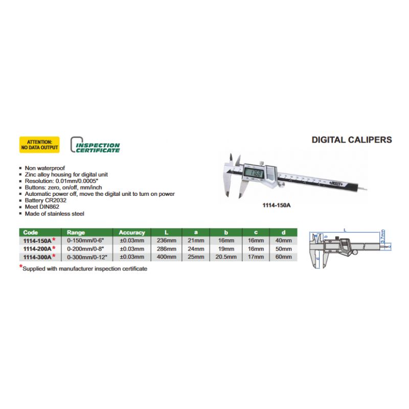 Pomično mjerilo (1114) - digitalno, s kotačićem, 0-300 mm, Insize Cijena