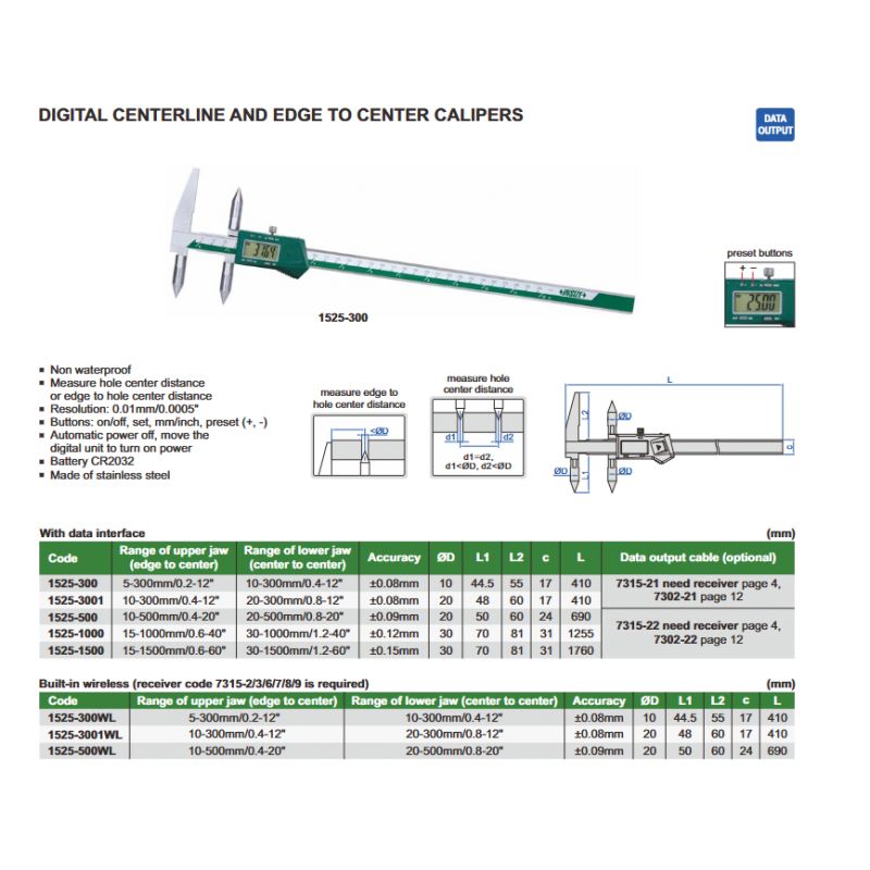 Pomično mjerilo za mjerenje centra, digitalno, 10-300 mm 0.01mm, Insize Cijena