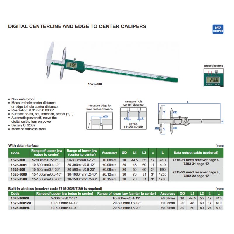 Pomično mjerilo digitalno za mjerenje centra 15-1000 mm 0.01mm, Insize Cijena