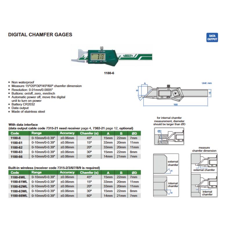 Pomično mjerilo za mjerenje skinutih bridova - digitalno, 0-10 mm, 45° Cijena