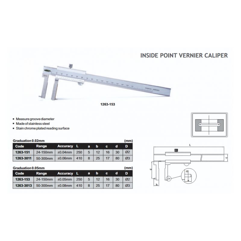 Pomično mjerilo za unutarnje utore, 24-150 mm, Insize Cijena
