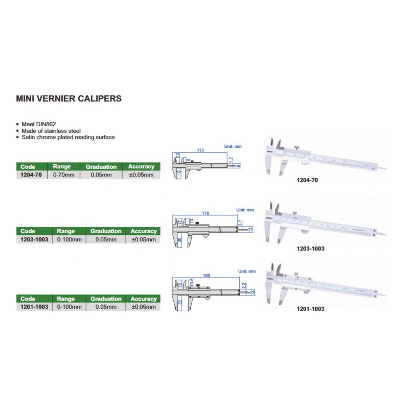 Pomično mjerilo, mini, 0-100 mm 0.05 mm, Insize Cijena