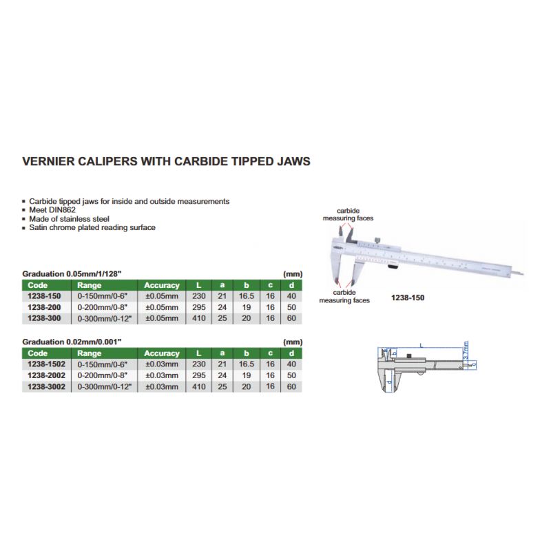 Vernier Caliper With Carbide Tipped Jaws 0-150mm 0.05mm Price