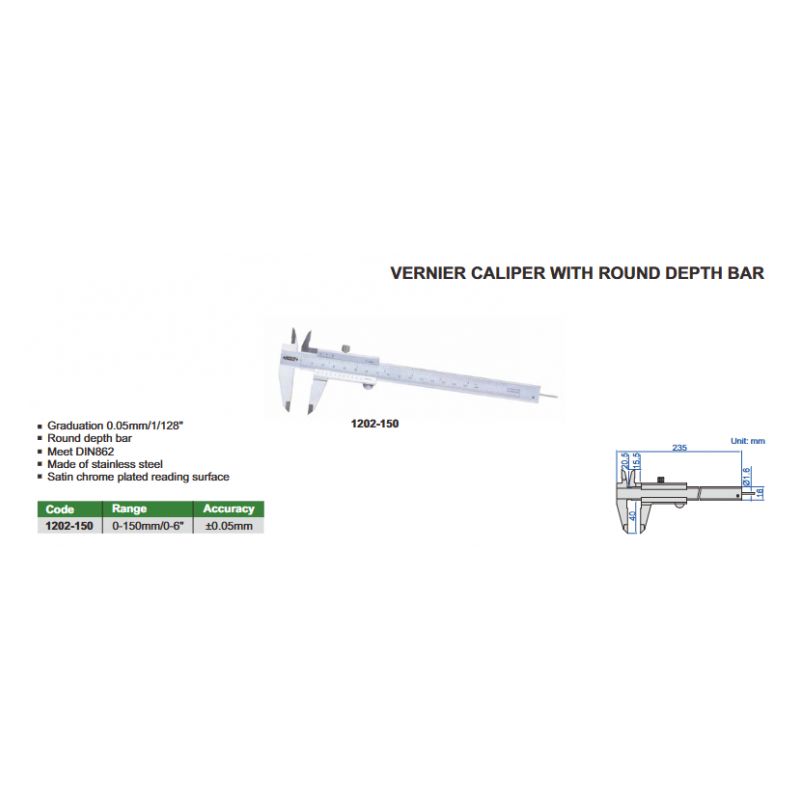 Pomično mjerilo s radijusnim ticalom za mjerenje dubine, 0-150 mm, 0,05 mm Cijena