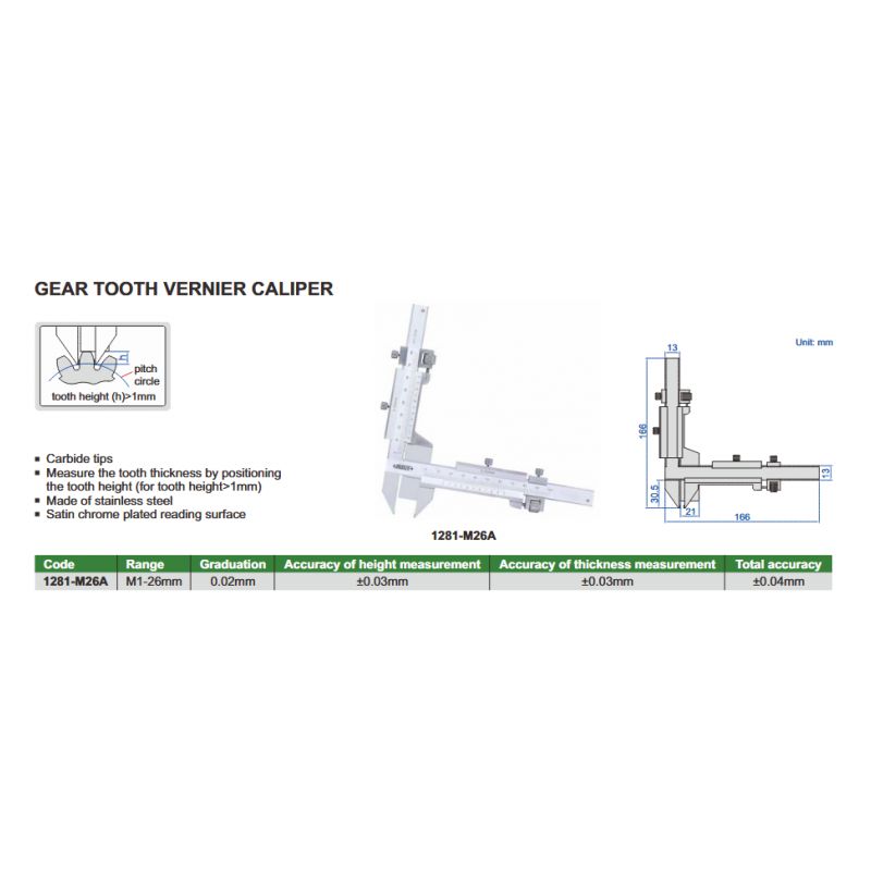 Pomično mjerilo za zupčanike M1-M26 0.02mm, Insize Cijena