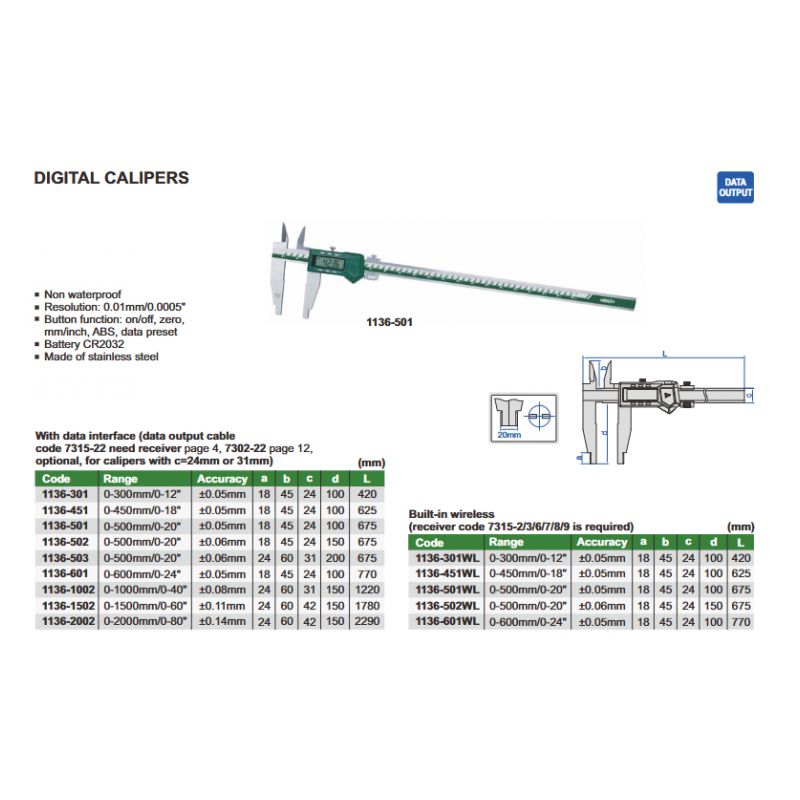Pomično mjerilo digitalno 0-450 mm 0.01mm, krak 100mm, Insize Cijena