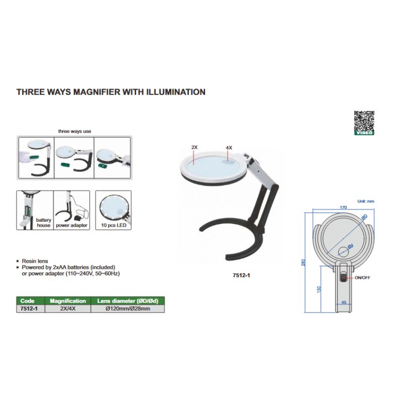 Three Ways Magnifier With Illumination 2X/4X Price