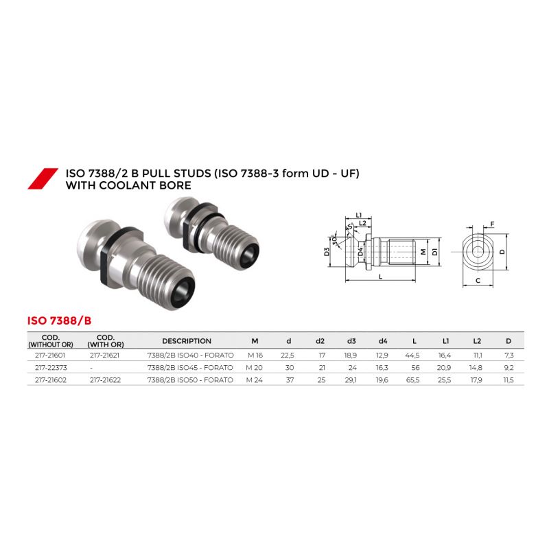 Povlačni vijak ISO7388/2-B ISO40, M16 s brtvom i provrtom, Kintek Cijena