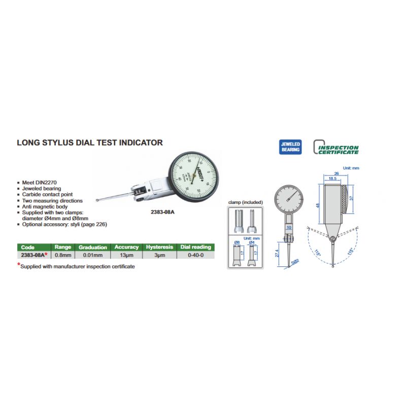 Pupitas s dugim ticalom, 0,8 mm, Insize Cijena