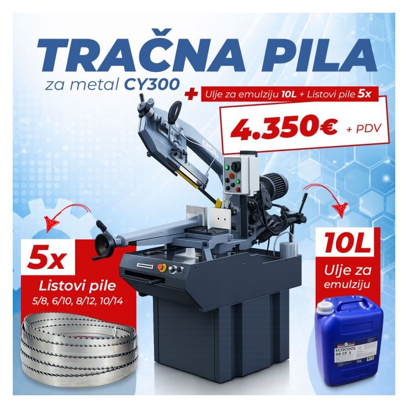 SET Tračna pila CY300 + Listovi pile + Ulje za emulziju Cijena