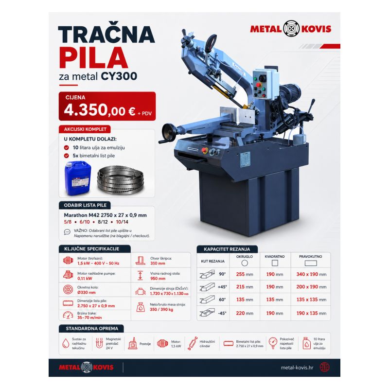 SET Tračna pila CY300 + Listovi pile + Ulje za emulziju Cijena