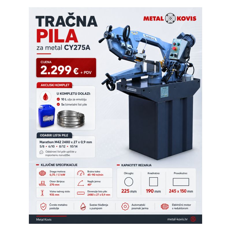 SET Tračna pila CY275 + Listovi pile + Ulje za emulziju Price