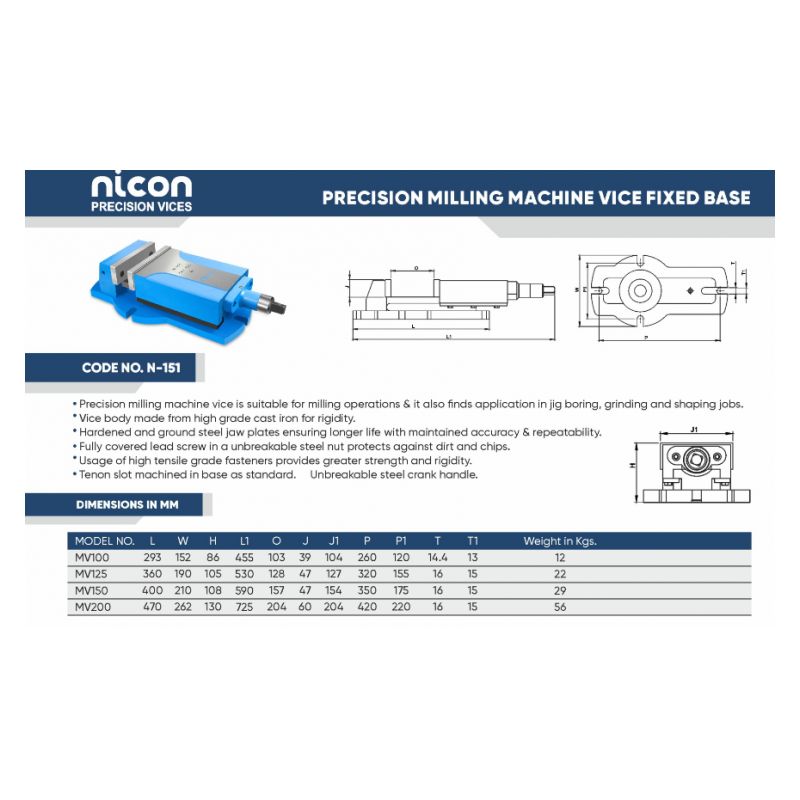 Milling Machine Vice Fixed Base MV150 Price