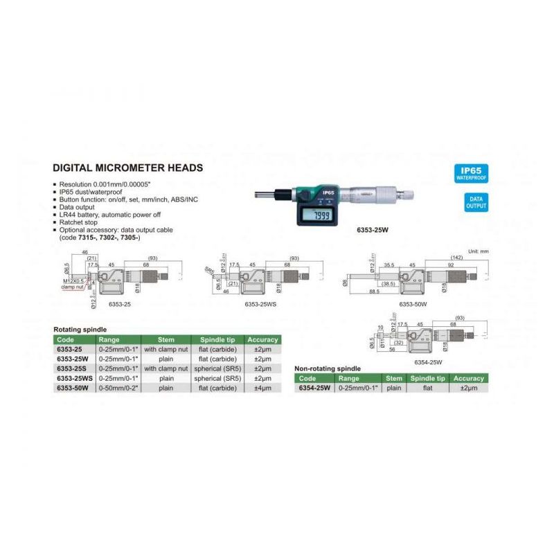 Štapni mikrometar - unutarnji, digitalni, 0-25 mm, 0,01 mm, IP65, Insize Cijena