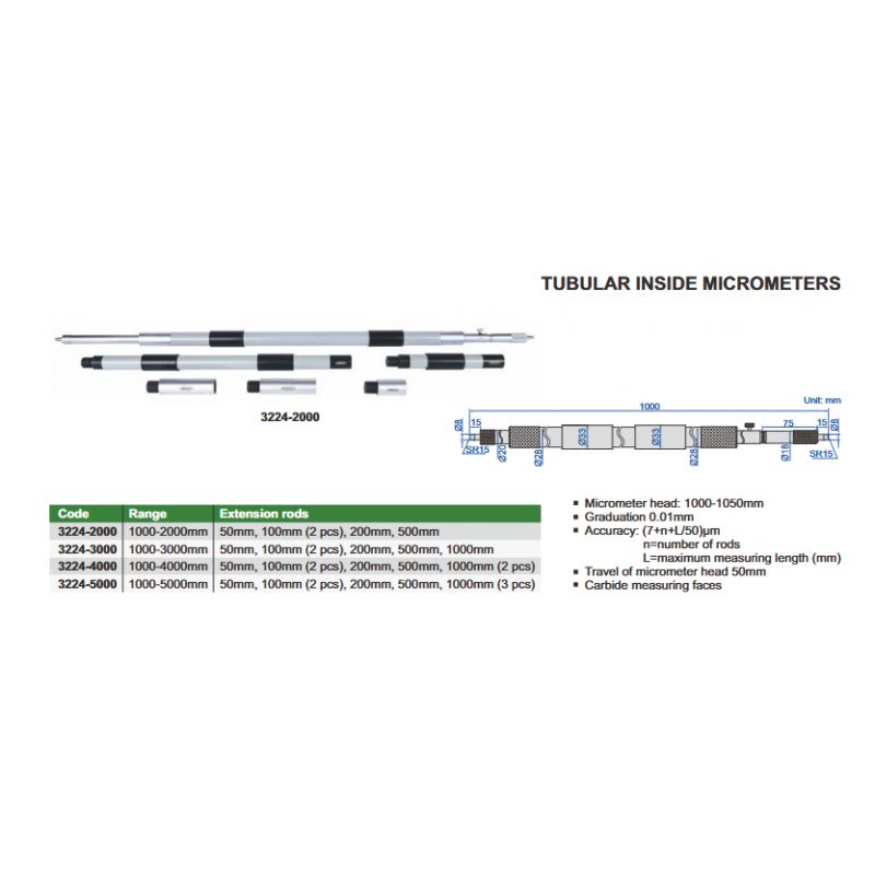 Štapni mikrometar za unutarnje mjerenje, 1000-3000 mm Cijena