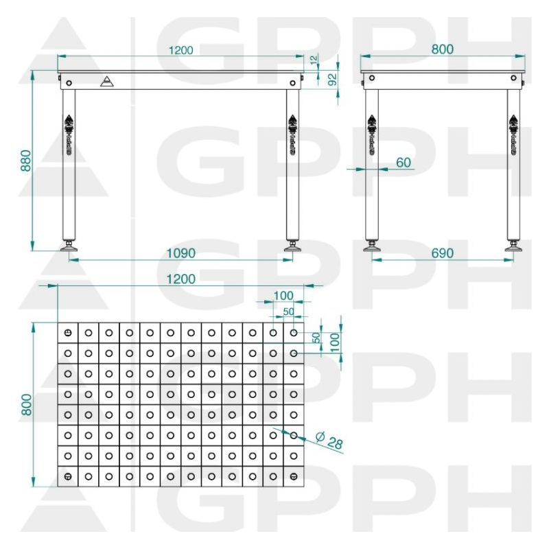 Stol za zavarivanje 1200x800 mm, 2D, Nitrirani, D28 mm, 100x100 mm, GPPH BASIC Cijena