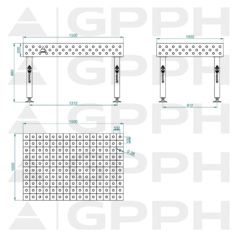 Stol za zavarivanje 1500x1000 mm, 3D, Nitrirani, D28 mm, 100x100 mm, GPPH Cijena