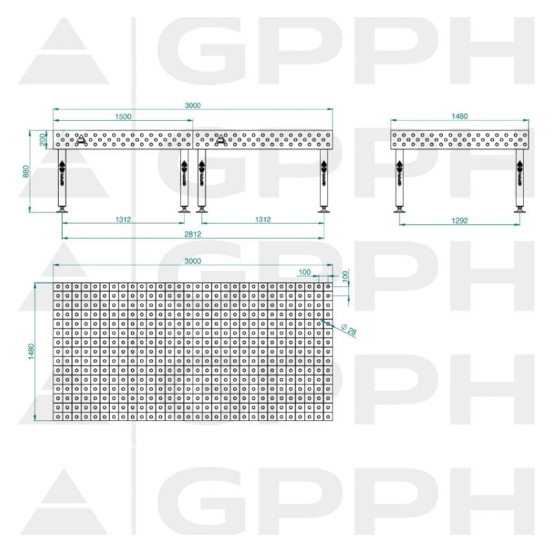 GPPH PLUS welding table on foot 3000x1480 mm fi28 mm 100x100 grid Price