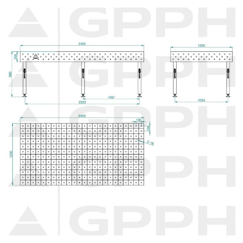 Stol za zavarivanje 2400x1200 mm, 3D, Nitrirani, D16 mm, 100x100 mm, GPPH ECO Cijena