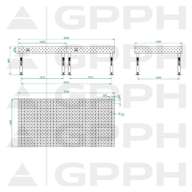 Stol za zavarivanje PLUS 3000x1480, 3D, D16mm, 100x100mm, GPPH Cijena