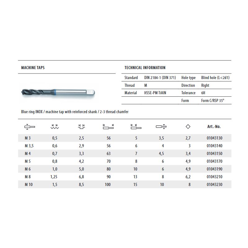 Strojni ureznik, DIN 371, C/RSP35, HSSE-PM/TiAIN, M4, GSR Cijena