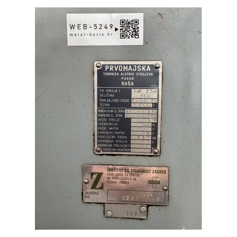 Tokarski stroj Prvomajska TVP 250x800 mm Cijena