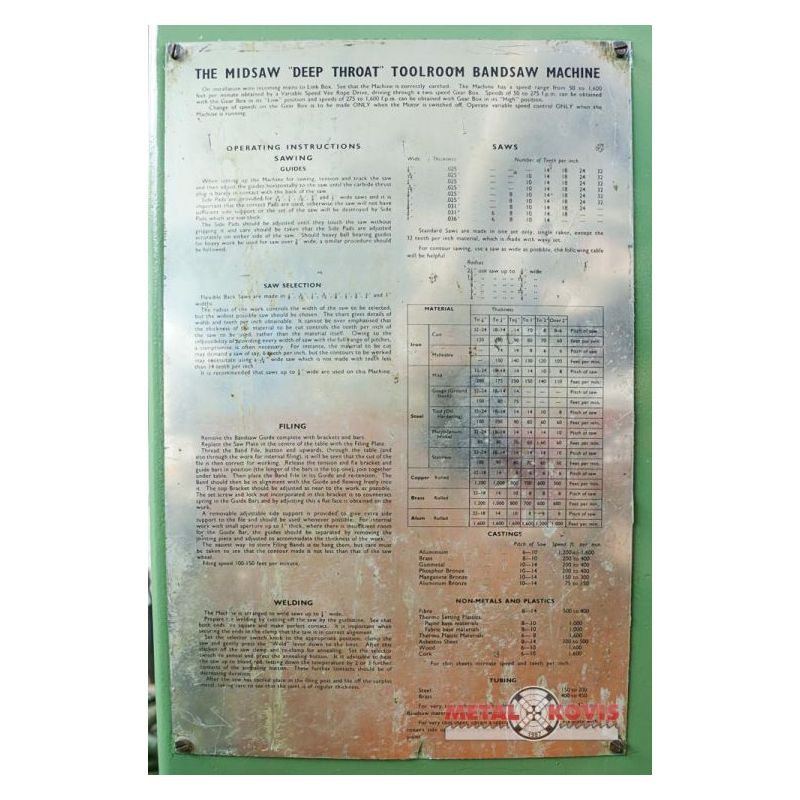 Tračna pila za metal - vertikalna, MIDSAW 36’ DEEP THROAT Price