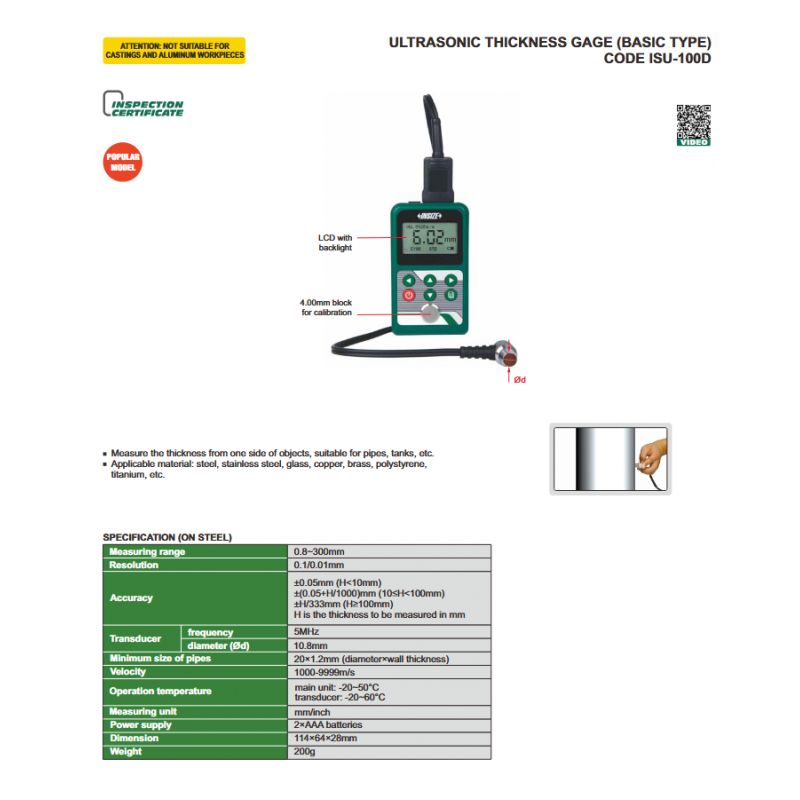 Ultrazvučni mjerač debljine, ISU-100D, Insize Cijena