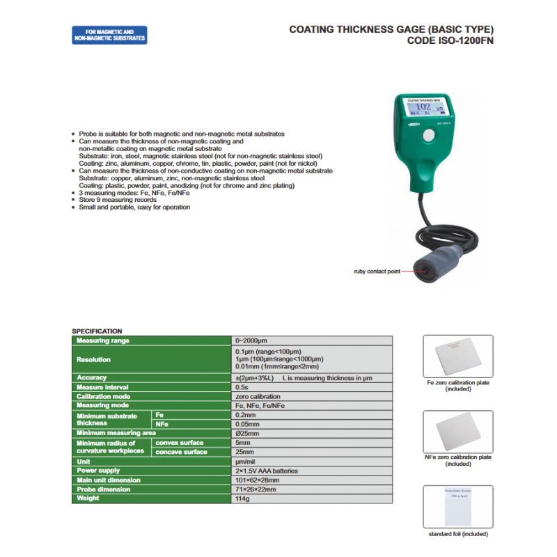 Uređaj za mjerenje debljine presvlake ISO-1200FN, Insize Cijena