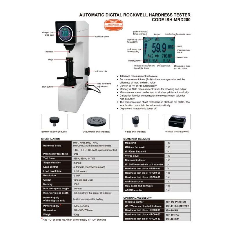 Uređaj za ispitivanje tvrdoće - digitalni, automatski, ISH-MRD200, Insize Cijena
