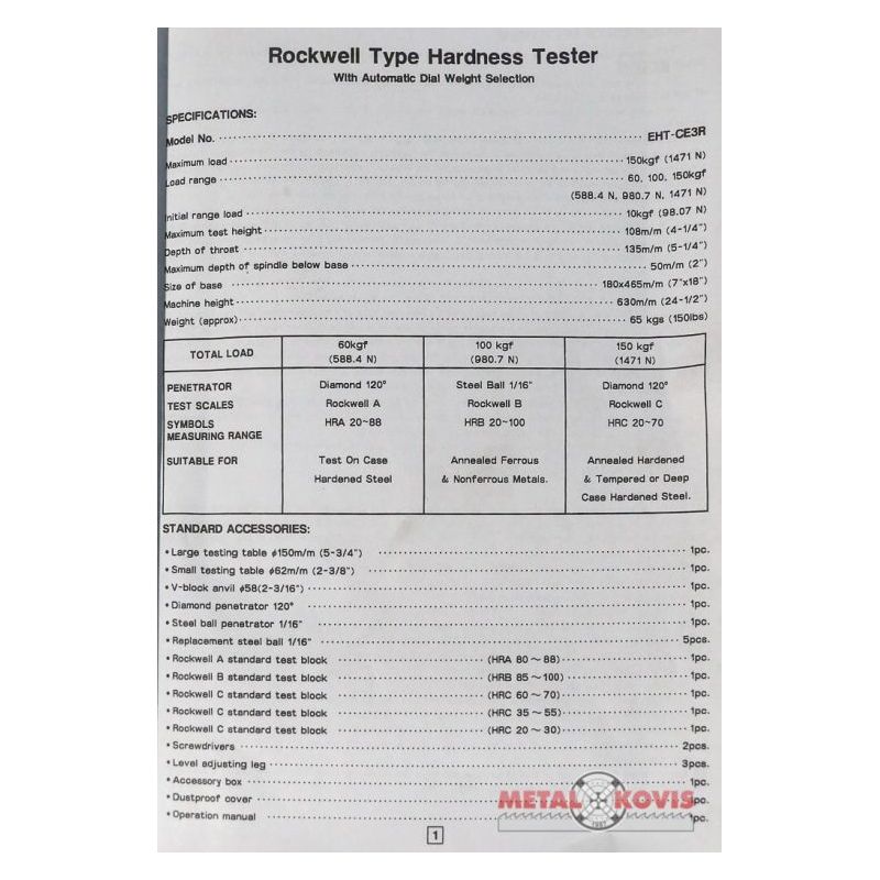 Uređaj za ispitivanje tvrdoće EHT-CE3R, Rockwell Price