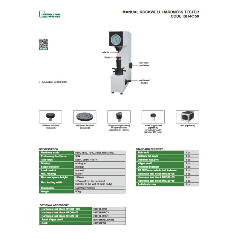 Uređaj za ispitivanje tvrdoće, ISH-R150, Insize Cijena