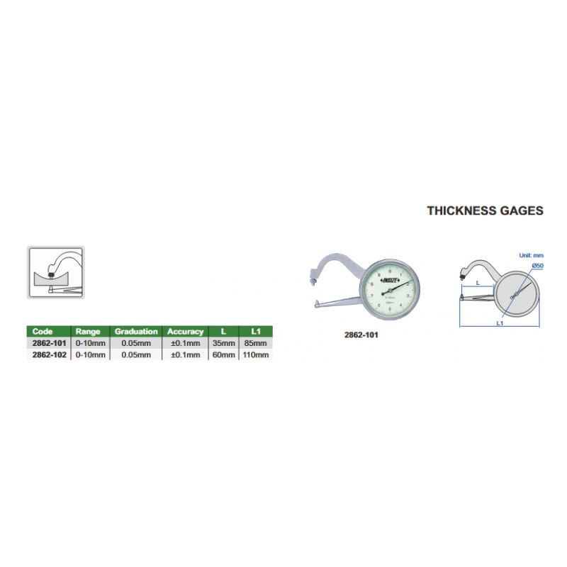 Uređaj za mjerenje debljine 0-10 mm, L = 35mm, Insize Cijena