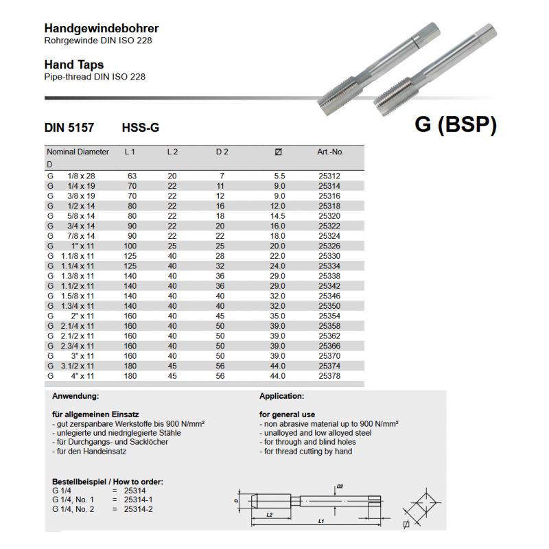Ručni ureznik - set, G 1/4 x 19 DIN5157 HSS-G, Völkel Cijena