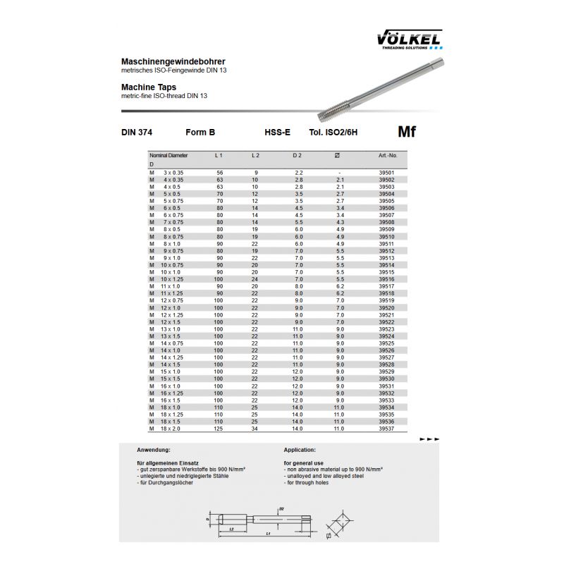 Ravni strojni ureznik, MF14x1,5 DIN 374/B HSS-E, Völkel Cijena