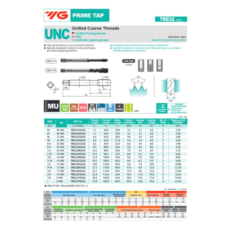 Ureznik strojni spiralni UNC 1/2-13 HSS-PM DIN376/C, YG-1 Cijena