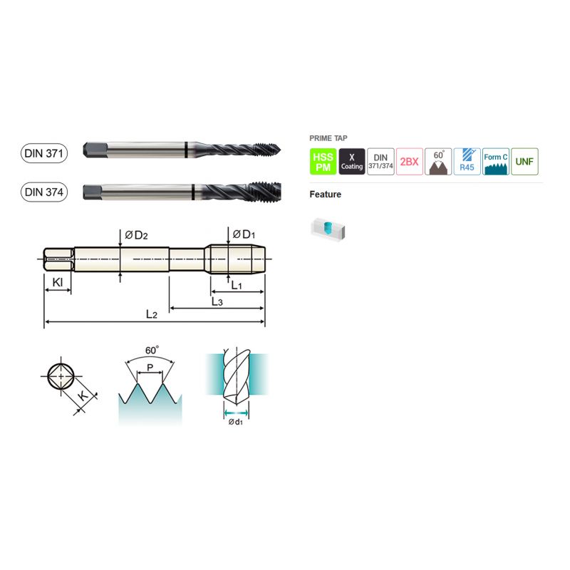 Ureznik strojni spiralni UNF 3/8-24 HSS-PM DIN371/C, YG-1 Cijena