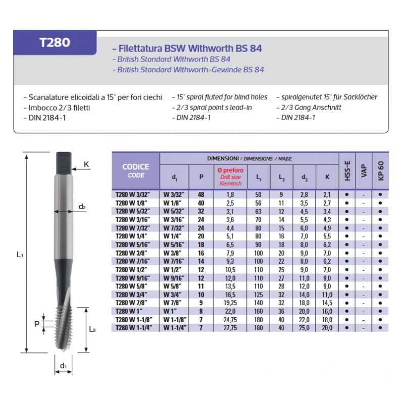 Ureznik strojni spiralni W5/32”-32 BSW, HSS-E, BFT Burzoni Cijena