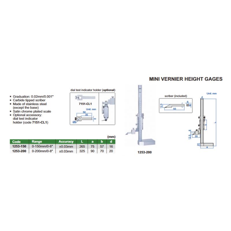 Visinomjer analogni 0-150mm 0.02mm, Insize  Cijena