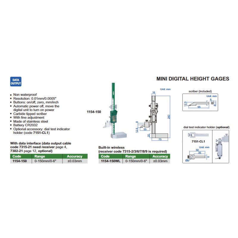 Visinomjer digitalni 0-150 mm, Insize Cijena