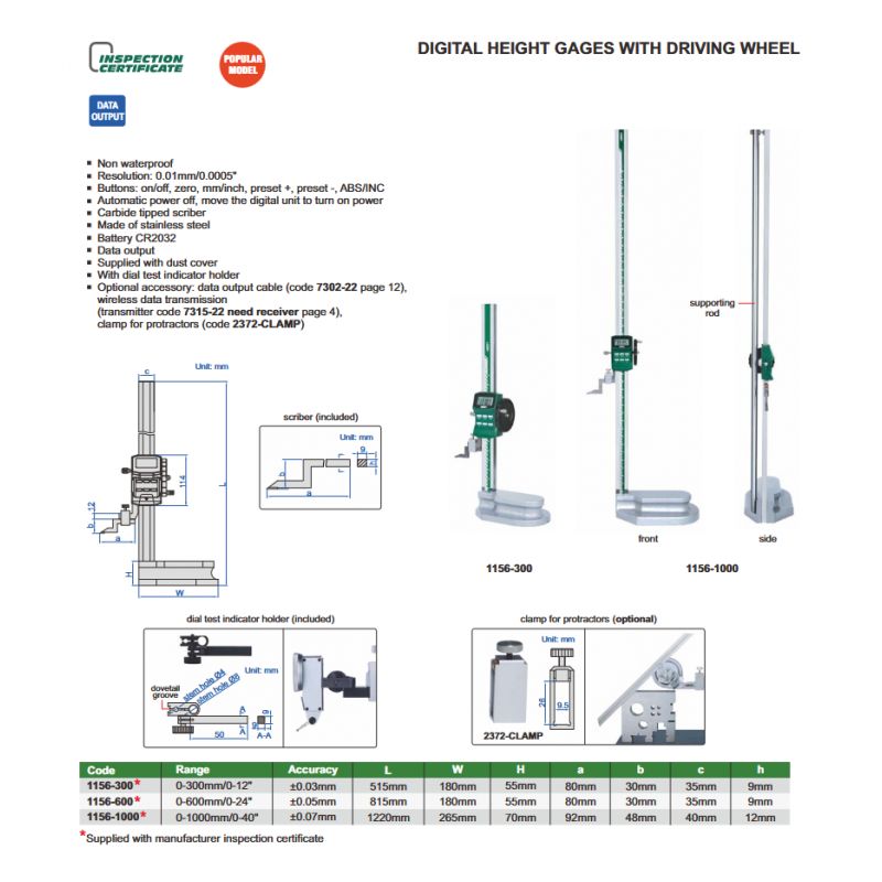 Visinomjer - digitalni, s kotačićem, 0-600 mm Cijena